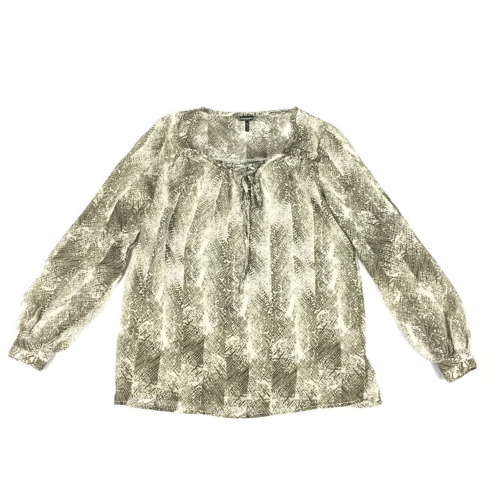 Daisy Fuentes Peasant Blouse Size Small Womens Beige Cream Sheer Print Top S